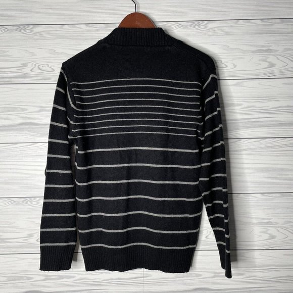 VTG Adidas Wool Blend Black White Striped Button Neck Pullover Sweater Small - Picture 6 of 7